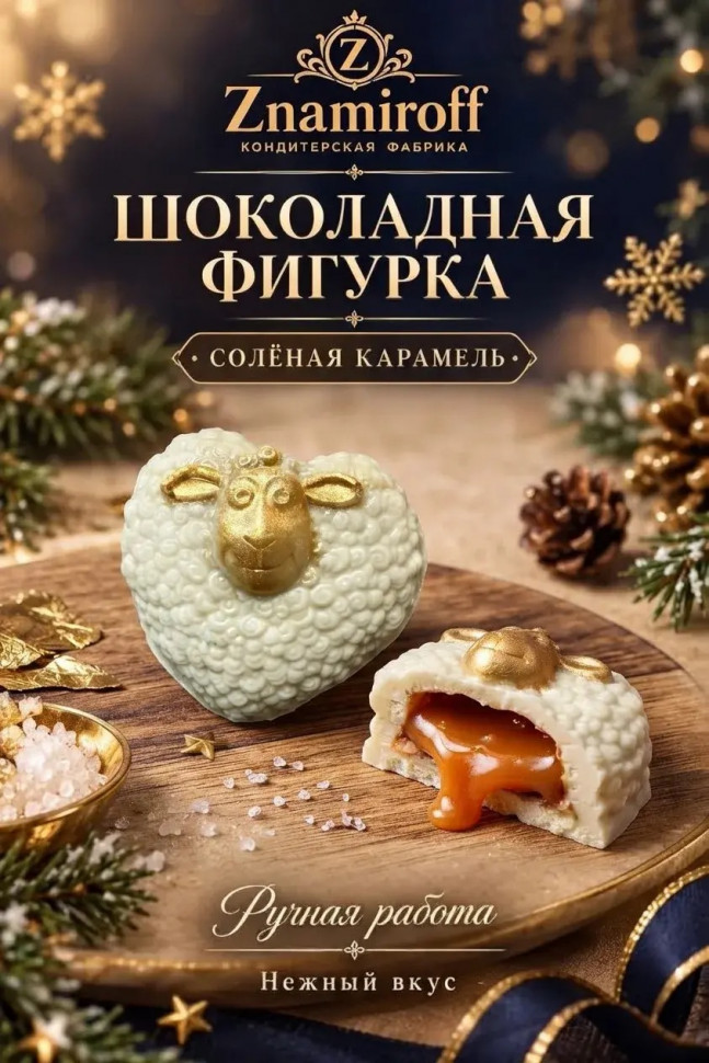  Шоколад фигурный "Овечка-сердечко" белый шоколад с начинкой солёная карамель(блок 5шт по 70г) в Волхове